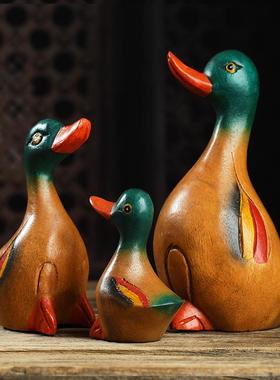 泰国实木鸭子木雕工艺品家居桌面摆设酒柜博古架室内装饰品小摆件