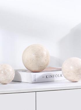 现代简约创意天然大理石球摆件样板间极简客厅茶几几何球软装饰品
