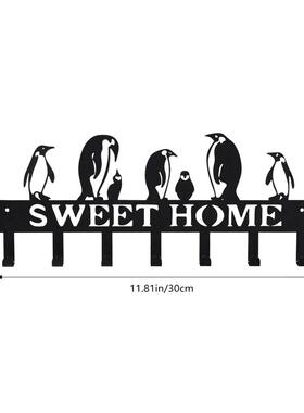 1 件创意企鹅挂钩钥匙扣阳台壁挂式黑色衣帽架铁制工艺品爆款