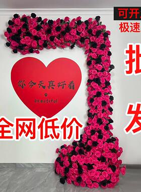 玫瑰花瀑布墙花墙背景墙打卡墙瀑布花墙仿真花玫瑰瀑布打卡花墙