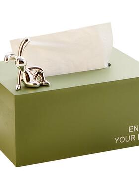 简约木质抽纸盒多巴胺客厅餐桌面装饰摆件家用轻奢高档创意纸巾盒