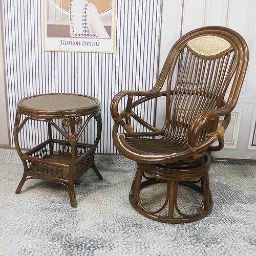 家用滕椅靠背椅天然真藤藤编旋转椅子阳台茶桌椅藤椅三件套电脑椅-图1