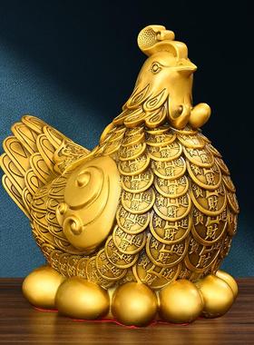 纯黄铜母鸡摆件金鸡下蛋孵蛋母鸡元宝公鸡家居客厅玄关酒柜礼品
