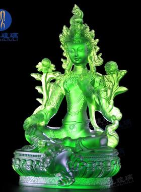琉璃绿度母佛像菩萨佛堂供奉中式家居摆件工艺品脱蜡烧制礼盒装