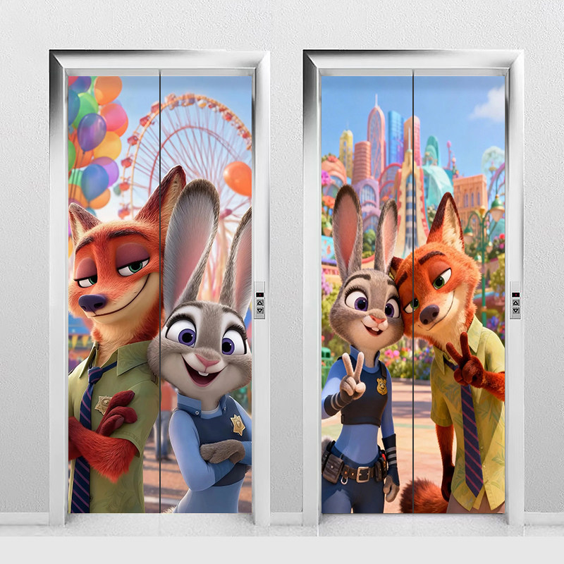 疯狂动物城电梯门贴纸一梯一户改造遮挡入户电门高级感装饰贴画膜,淘宝优惠券,粉丝福利购,淘宝优惠卷