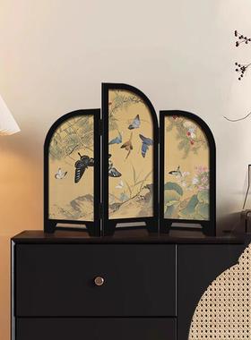 新中式花鸟屏风小摆台茶室酒店宾馆布置装饰客厅电视柜玄关柜摆台