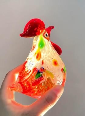 小鸡摆件琉璃居家入户玄关桌面装饰淄博创意水晶鸡手作工艺礼品摆