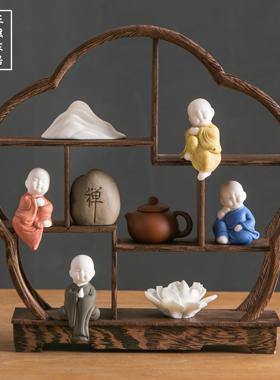 博古架摆件实木新中式小型茶桌客厅玄关装饰办公室电视柜禅意书房