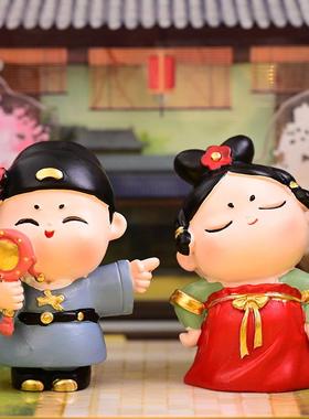 唐仕女古风女孩情侣桌面摆件一对可爱车载装饰国风少女纪念礼物