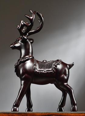 黑檀木雕梅花鹿摆件实木一对家居客厅办公桌面摆设酒柜装饰工艺礼