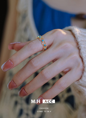 鱼头星星轻奢感镂空食指戒法式松石百搭戒指女小众设计礼物正品潮