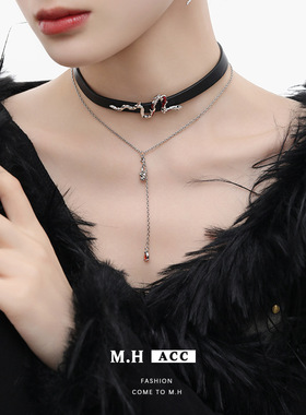 鱼头星星毛衣链秋冬长款项饰独特设计感项链配饰红色礼物滴油蛇年