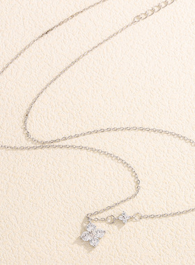 鱼头星星百搭锁骨链镶钻S925四叶草项链女生轻奢感吊坠表白礼物