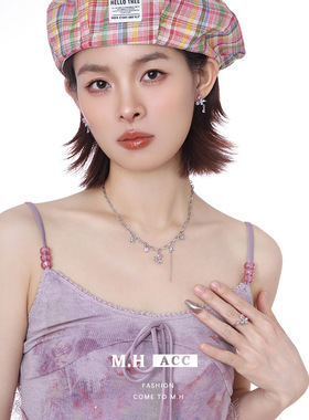 鱼头星星轻奢甜酷小众设计感彩色女生感锁骨链锆石蝴蝶项链正品潮