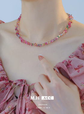 鱼头星星项链女生气质甜美彩色碎晶石百搭串珠官方正品礼物饰品潮