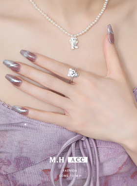 鱼头星星轻奢食指戒时尚奶油小熊开口指环锆石戒指女生可爱正品潮