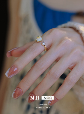 鱼头星星小众设计感时尚个性贝壳锆石食指戒指女生可调节礼物正品