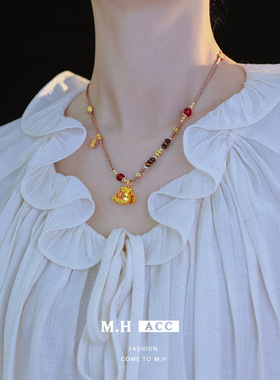 鱼头星星吊坠毛衣链虎眼石财源滚滚红玛瑙项链国潮福袋官方正品潮