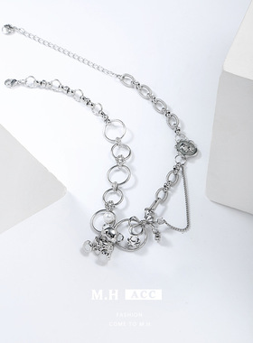 鱼头星星锁骨链个性轻奢粗链复古小熊珍珠项链女生冷淡生日礼物潮