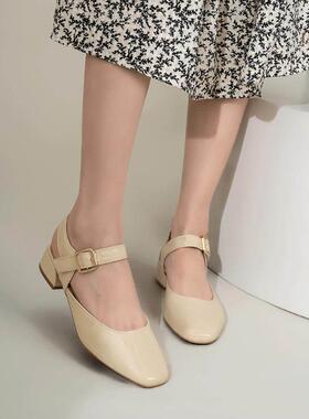 跨境Women'S Ballet Flats Square Toe Low Heel Ankle Strap