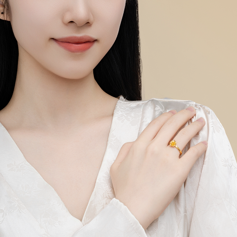 Tianmei Jewelry pure gold 999 five-petal flower ring