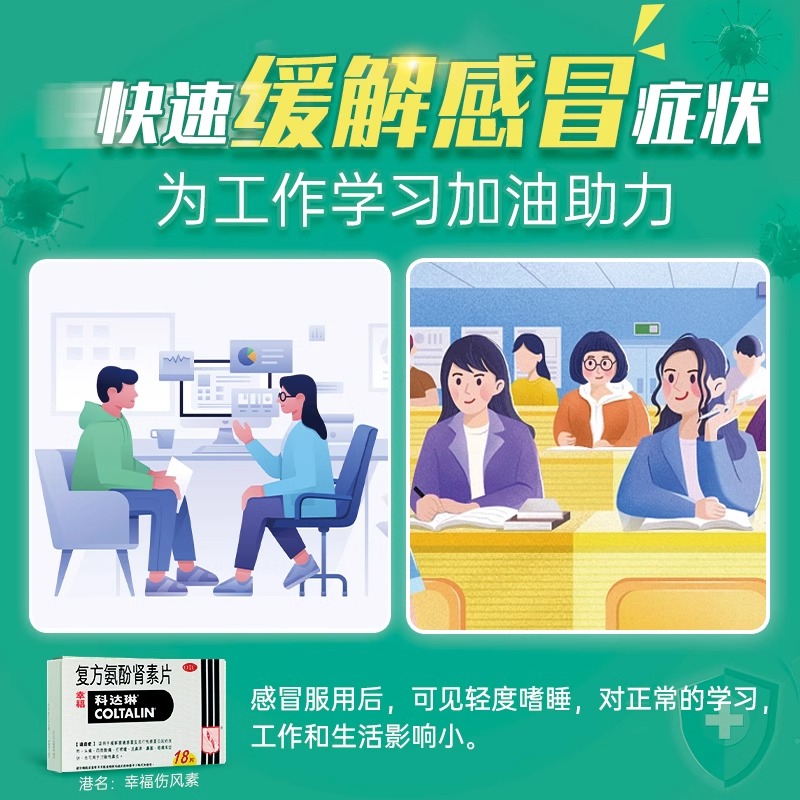 2盒香港幸福科达琳复方氨酚肾素片18片幸福伤风素流感进口感冒药