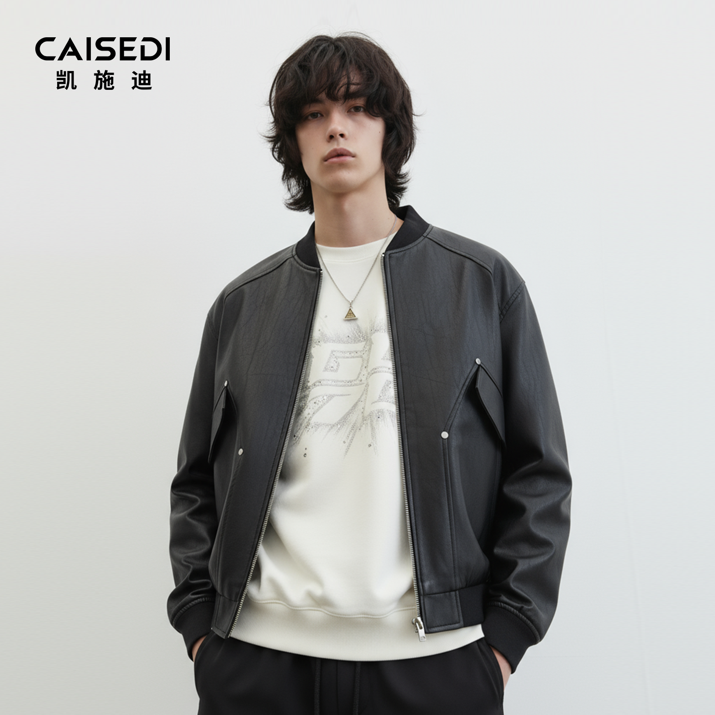 凯施迪短款棒球领皮衣夹克男秋冬潮牌新品PU肌理质感宽松百搭外套,淘宝优惠券,粉丝福利购,淘宝优惠卷