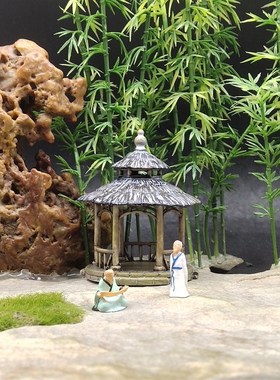 读书看书古人物小摆件奇石盆景鱼缸沙盘枯山水微景观造景树脂道具