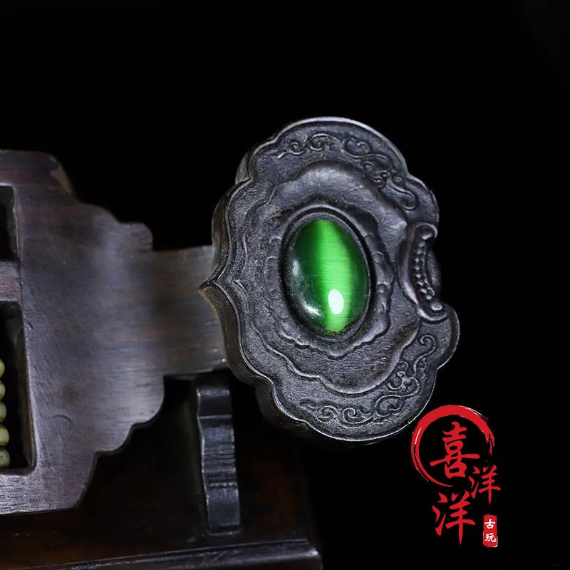 Antique antique pure solid wood with base jade beads sandalwood wishful thinking household ornaments retro old objects