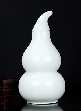 天然白玉带盖葫芦摆件福禄纳福开口空心客厅玄关书房乔迁新居装饰