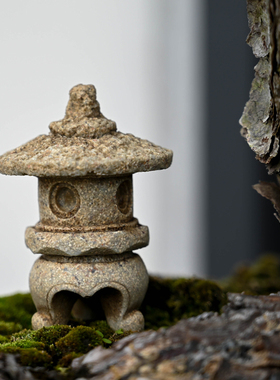 复古中式小石亭子假山流水园艺卉盆景造景摆设微景观石灯笼