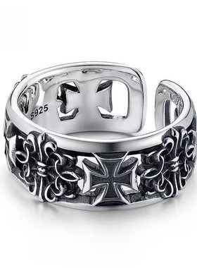 十字架戒指男潮牌高级感复古个性食指指环痞帅黑色时尚.开口戒男