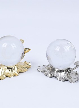 新款银色莲荷叶水晶球托桌面装饰莲池塘意境檀香架