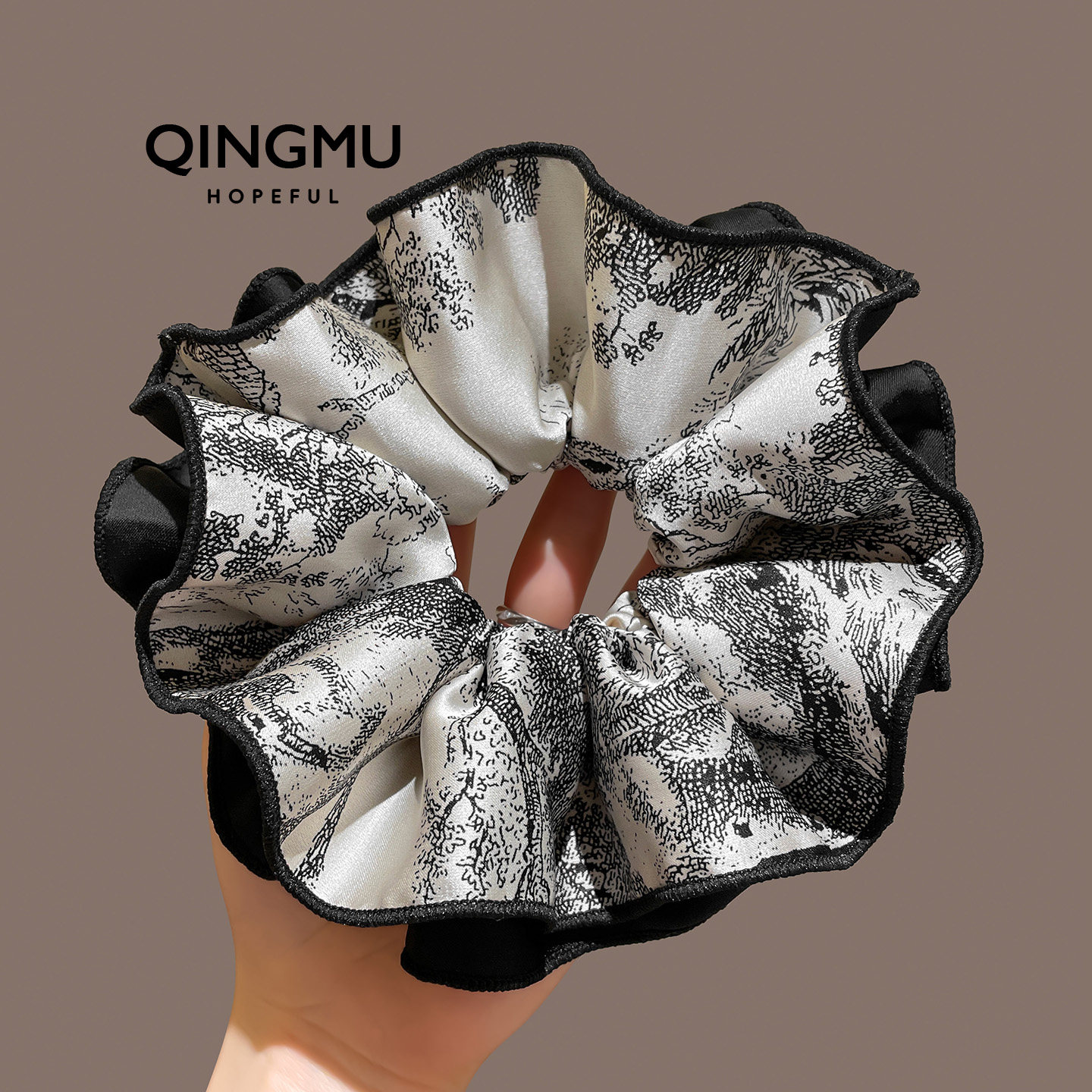 新中式水墨画缎面双层大肠发圈复古氛围感扎马尾发饰丸子头绳头饰,淘宝优惠券,粉丝福利购,淘宝优惠卷