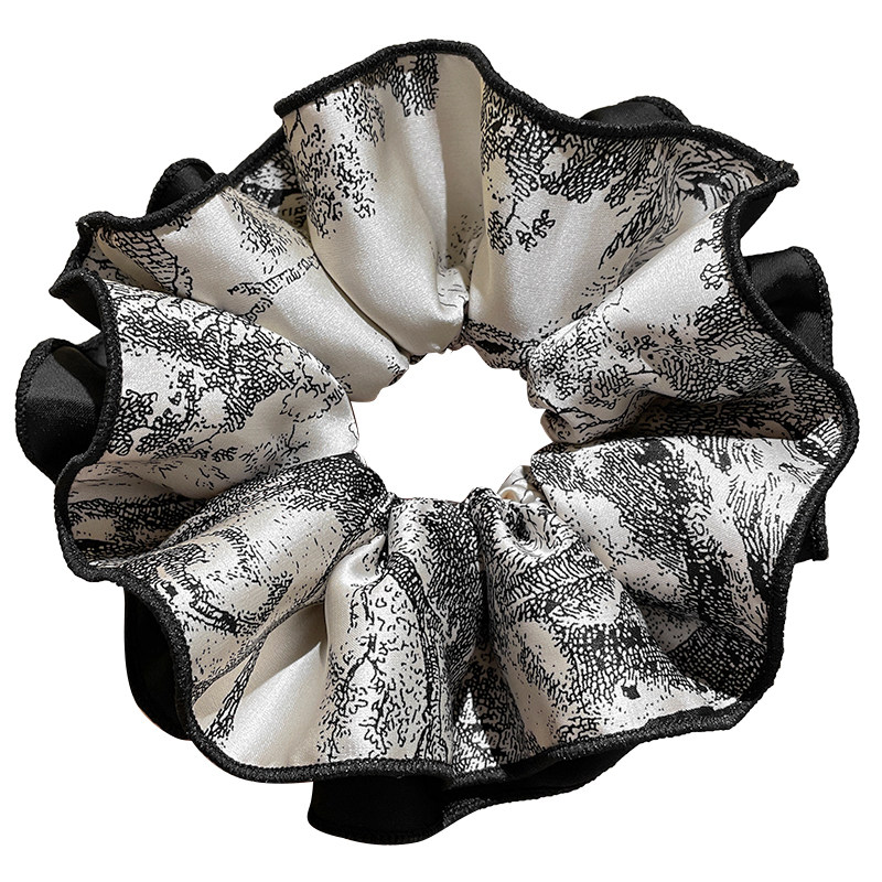 新中式水墨画缎面双层大肠发圈复古氛围感扎马尾发饰丸子头绳头饰,淘宝优惠券,粉丝福利购,淘宝优惠卷