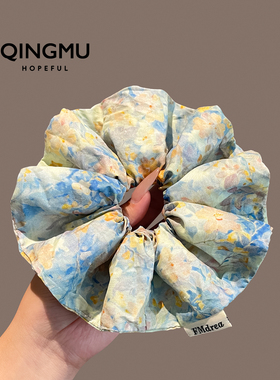 仲夏夜之梦~ 蓝色油画印花大肠发圈女气质扎马尾丸子头绳扎头发绳