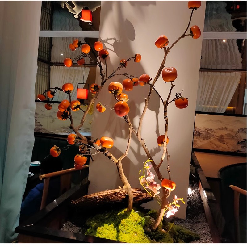 仿真柿子树倒挂假树枯树造景摆件绿植景观橱窗吊顶饭店果树石榴树 - 图3