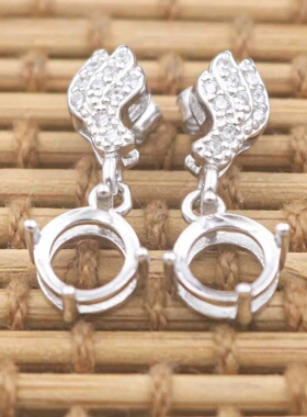 S925纯银耳坠空托 银渡18K金 圆形宝石裸石 珠宝镶嵌空托配件DIY