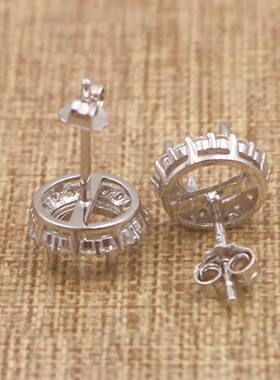 S925纯银耳钉空托 银渡18K 圆形方形心形裸石珠宝镶嵌空托配件DIY