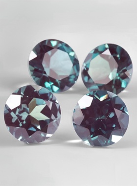 圆形培育亚历山大变石变色裸石培育蓝宝石18K金戒指项链耳饰镶嵌