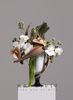 妖及现代轻奢几何琉璃大理石艺术花艺餐厅客厅玄关家居样板间摆件