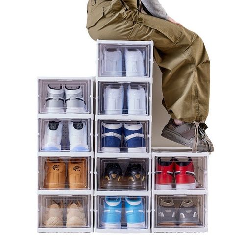 家用透明折叠塑料加厚鞋盒一体式免安装简易鞋柜收纳鞋架一拉就用 - 图3