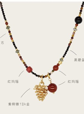 青岛高品质红运松果黑碧玺项链金色小众设计感吊坠气质百搭轻奢
