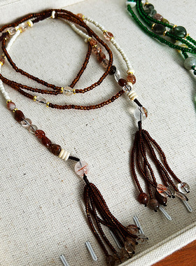 青岛高品质秋冬波西米亚风天然石串珠项链长链流苏民俗民族项链