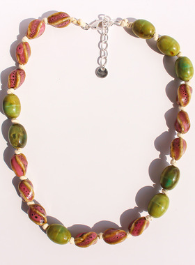 青岛出口原创艺术工打结油画晕染彩色陶瓷串珠项链手锁骨链项链