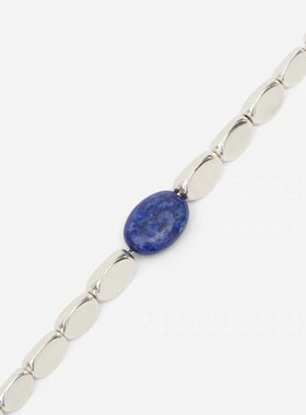 青岛出口新款设计感银色串珠锁骨链通勤百搭深蓝椭圆青金石项链