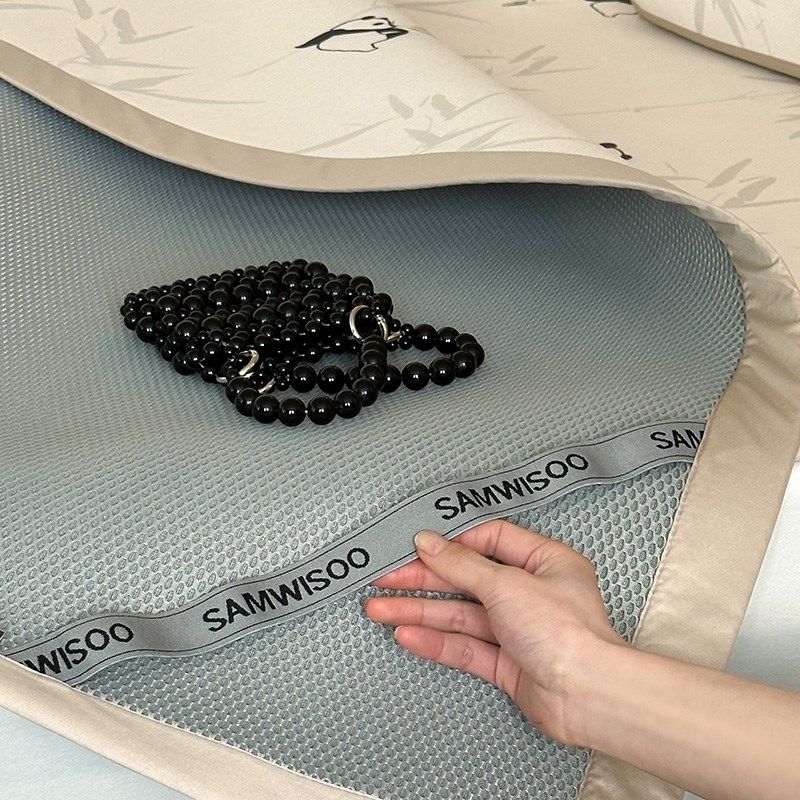 夏季凉感高端冰藤凉席三件套可爱熊猫数码印花可水洗折叠空调软席,淘宝优惠券,粉丝福利购,淘宝优惠卷