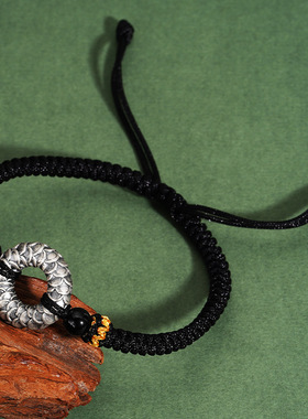 实拍龙鳞平安扣手链足银999