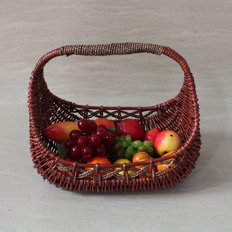 柳编水果篮手提藤编圆形采摘篮礼品篮道具购物篮礼品篮藤编包装篮 - 图2