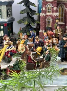 外贸出口工厂老货手绘树脂装饰摆件欧洲小镇圣诞节场景人物